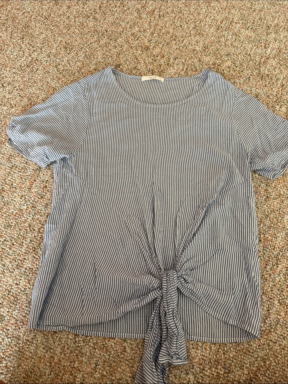 Le Lis Blue and White Striped Tie-Front Short Sleeve Top